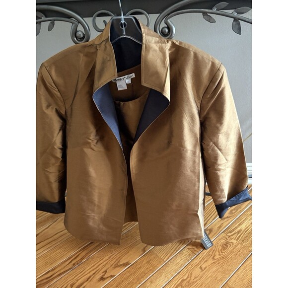 WinterSilks XL NWT 100% Silk Blazer Jacket & Tank Top Set Gold/Black Luxury - Picture 12 of 16